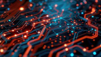 Circuit board and its elements, concept of artificial intelligence, virtual reality, code writing, data programming, technology and innovation photo