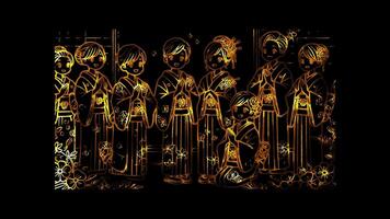 Glowing looping Coming of Age Day ceremony. neon frame effect, black background. video