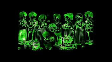 Glowing looping Coming of Age Day Gifts exchanged during Coming of Age Day. neon frame effect, black background. video