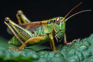 Close-Up Portrait of a Vibrant Green Grasshopper photo