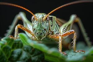 Close-Up Portrait of a Green Grasshopper photo