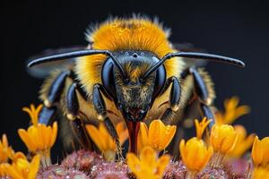 Bee on Flower with Macro Detail photo