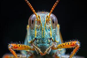 Macro Portrait of a Colorful Grasshopper photo