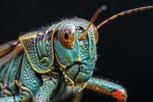 Close-Up Portrait of a Vibrant Green Grasshopper photo