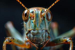 Close-Up Portrait of a Vibrant Green Grasshopper photo