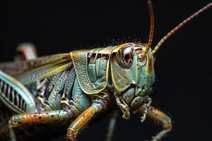 Close-Up of a Vibrant Green Grasshopper photo