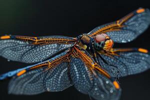 Close-Up of a Dragonfly with Dewy Wings photo