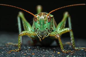 Close-up Portrait of a Green Grasshopper photo