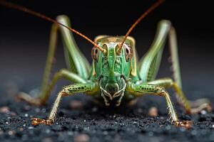Close-Up Portrait of a Green Grasshopper photo