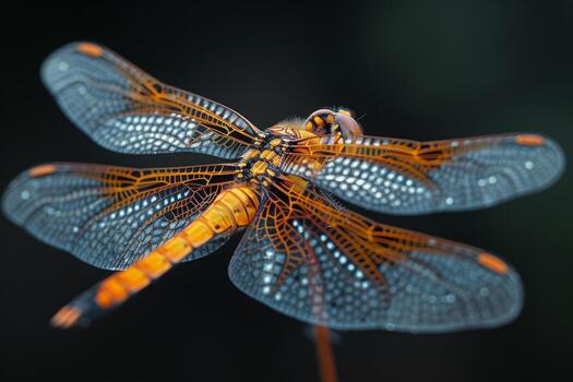 de cerca de un libélula con intrincado ala patrones foto
