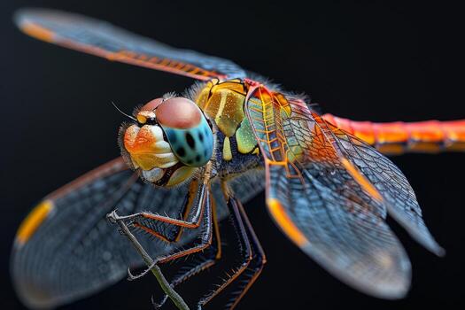 vistoso libélula con intrincado ala patrones foto