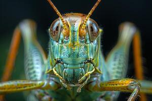 Close-Up Portrait of a Green Grasshopper photo