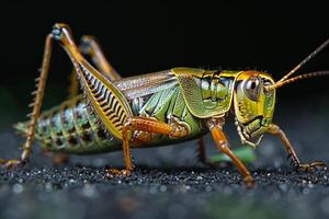 Close-up of a Vibrant Green Grasshopper photo