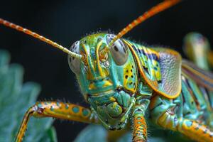 Vibrant Green Grasshopper Close-Up photo