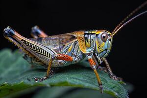 Vibrant Grasshopper on a Green Leaf photo