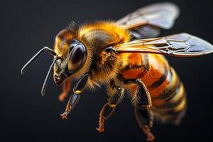 Close-Up Portrait of a Honey Bee in Flight photo