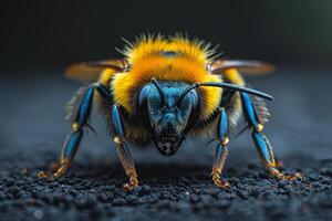 Close-Up of a Blue and Yellow Bee photo