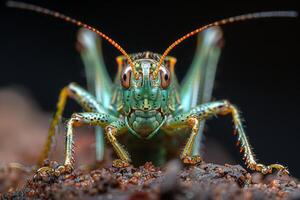 Close-Up of a Vibrant Green Grasshopper photo