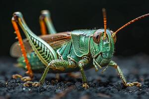 Close-Up of a Vibrant Green Grasshopper photo
