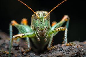 Close-Up Portrait of a Green Grasshopper photo