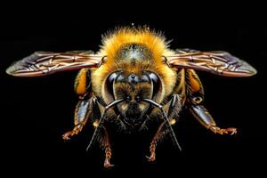 Macro Photography of a Bee Against a Black Background photo