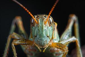 Close-Up Portrait of a Green Grasshopper photo