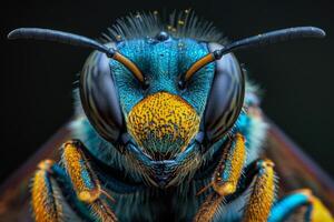 Close-Up Portrait of a Blue and Yellow Bee photo