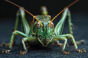 Close-up of a Vibrant Green Grasshopper photo