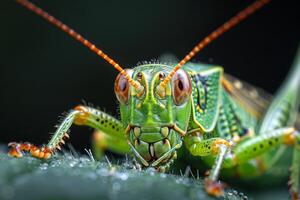 Close-Up Portrait of a Green Grasshopper photo