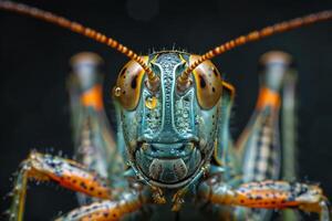 Close-up of a Grasshopper with Water Droplets photo