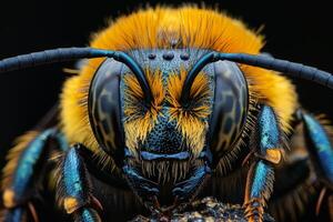 Close-Up Portrait of a Striking Blue and Yellow Bee photo