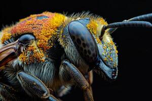Macro Portrait of a Bee with Pollen photo