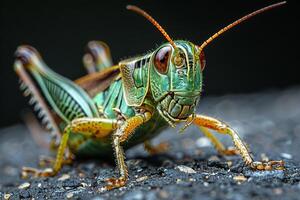 Close-up Portrait of a Vibrant Green Grasshopper photo