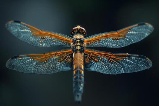 de cerca de un libélula con intrincado ala patrones foto