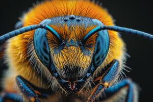 Close-Up of a Colorful Bee with Striking Blue Eyes photo