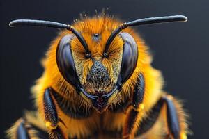 Close-up Portrait of a Yellow and Black Bee photo
