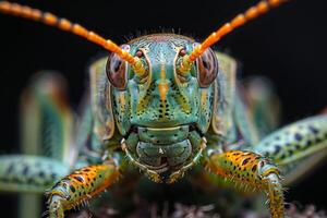Close-up Portrait of a Vibrant Green Grasshopper photo