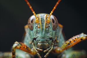 Close-Up Portrait of a Green Grasshopper photo