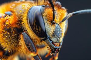 Close-up of a Bee with Dew Drops photo