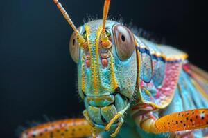 Vibrant Close-Up of a Grasshopper's Face photo
