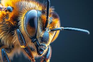 Close-Up View of a Bee's Head photo