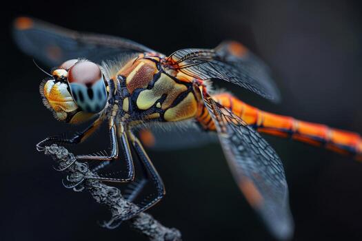 Macro Photography of a Dragonfly on a Branch photo