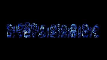 Glowing looping New Year Day Religious New Year ceremony. neon frame effect, black background. video