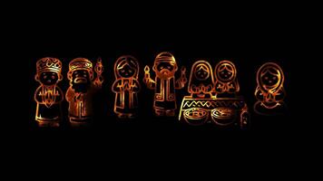 Glowing looping New Year Day Religious New Year ceremony. neon frame effect, black background. video