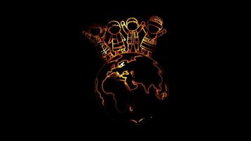 Glowing looping New Year Day Global unity in celebrating New Year. neon frame effect, black background. video