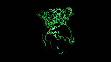 Glowing looping New Year Day Global unity in celebrating New Year. neon frame effect, black background. video