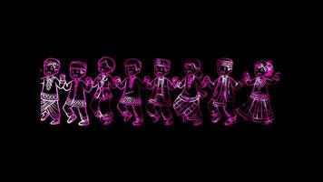 Glowing looping New Year Day Cultural dance during New Year celebration. neon frame effect, black background. video