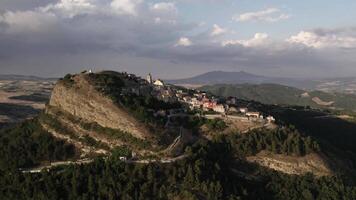 Drone over old historic European city in the mountains on a cloudy day video
