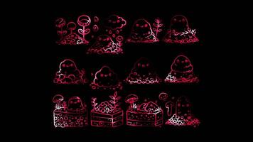 Glowing looping World soil day Different soil types collage. neon frame effect, black background. video