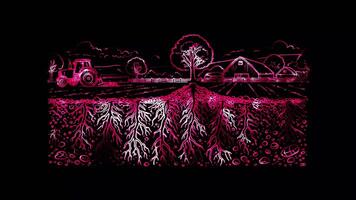Glowing looping World soil day soil erosion. neon frame effect, black background. video